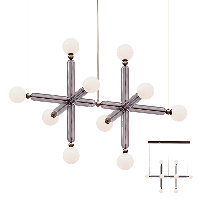 Brass & Glass LED Chandelier 3D model image 1