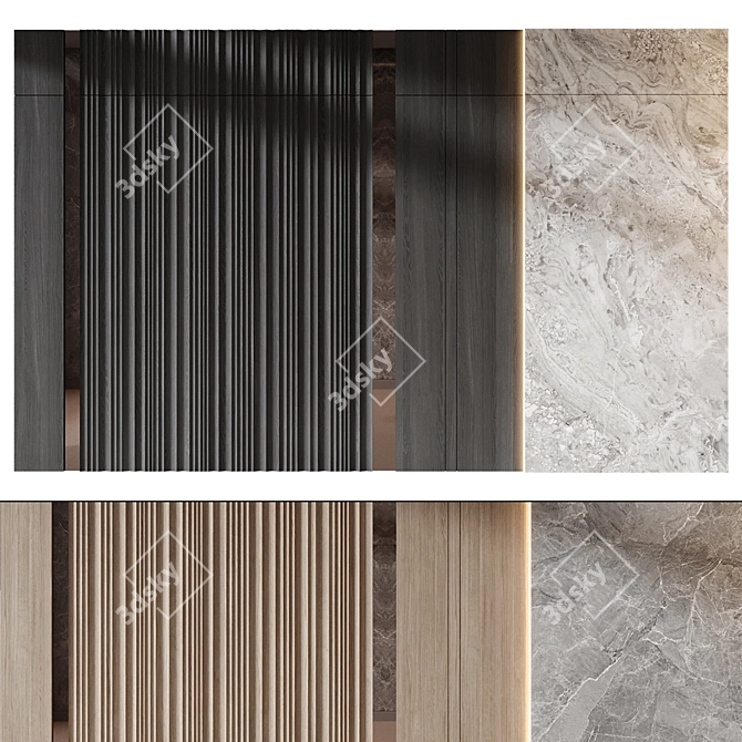 Modern Wood Marble Wall Panel 3D model image 2