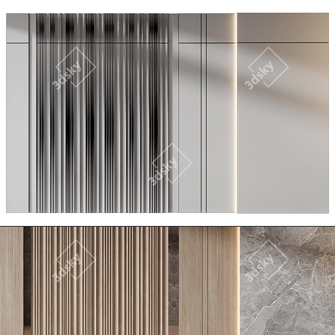 Modern Wood Marble Wall Panel 3D model image 3