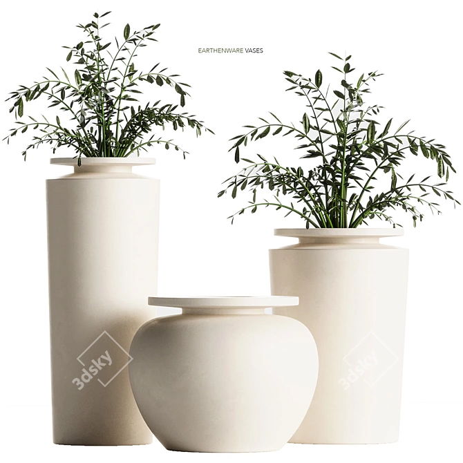 Elegant Plateia White Vase Set 3D model image 1