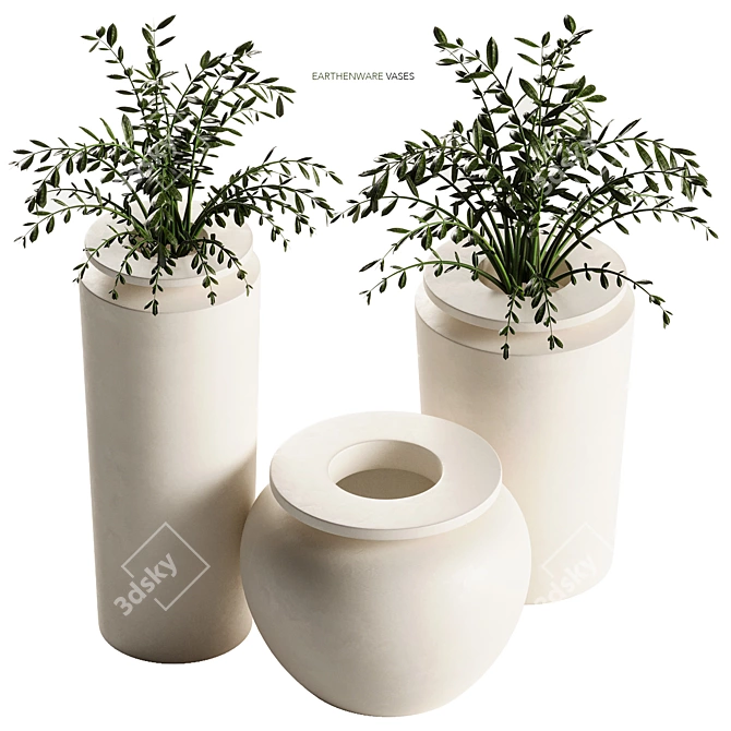 Elegant Plateia White Vase Set 3D model image 2