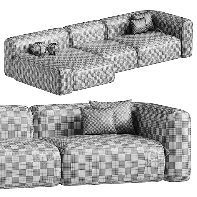 Modern Dimaro Sofa Set with Ottoman 3D model image 3