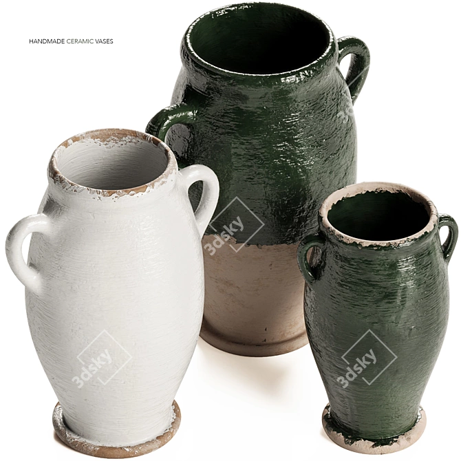 Artisanal Terra Clay Vases 3D model image 2