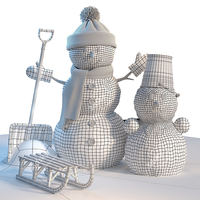 Frosty Snowman Family Figurines 3D model image 3