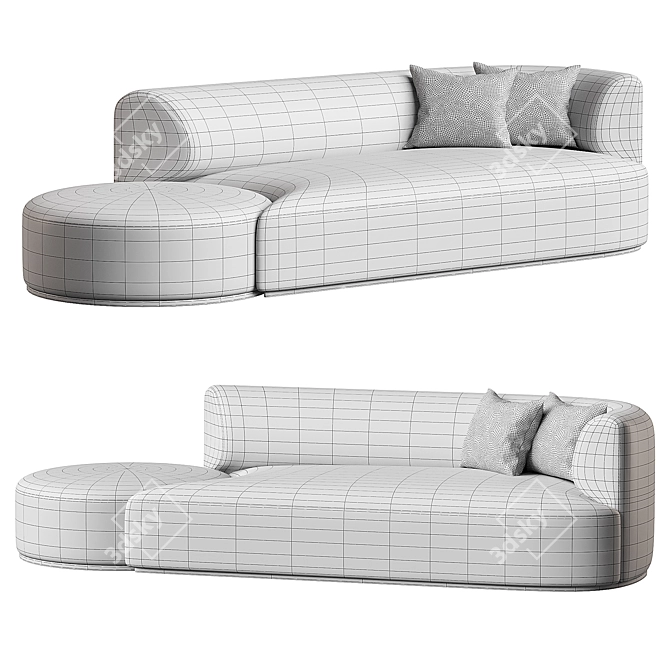 Boucle Modular Chaise Sofa Cream 3D model image 3