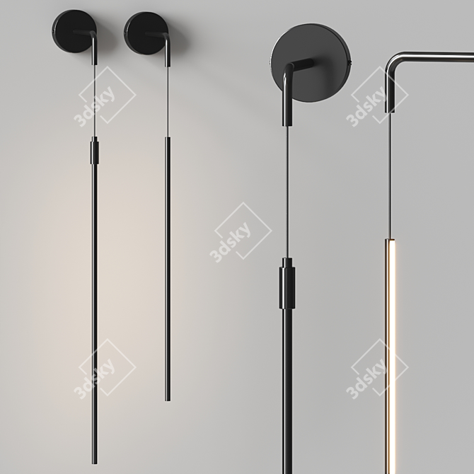 Modern Black Linear Wall Lamp 3D model image 2