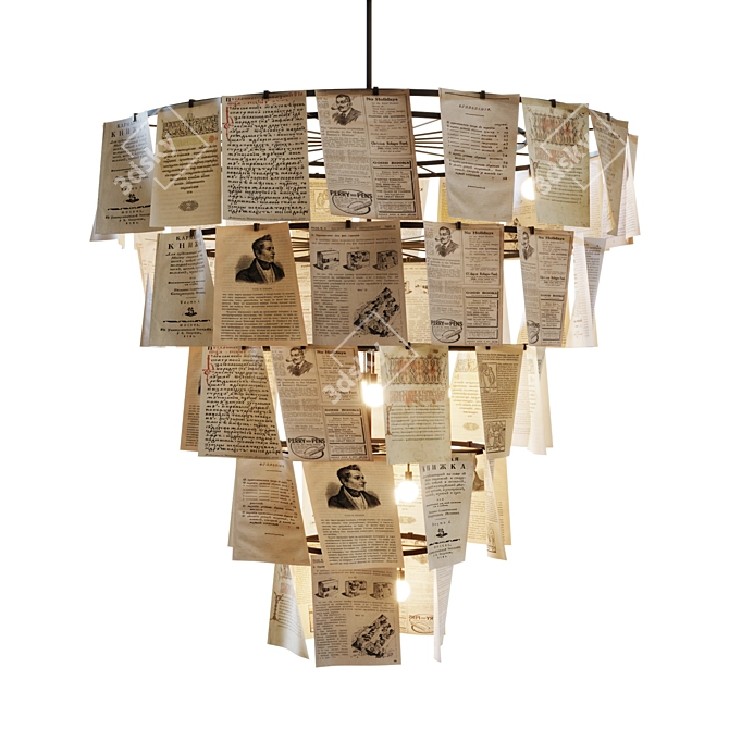 Custom Metal and Paper Chandelier 3D model image 1