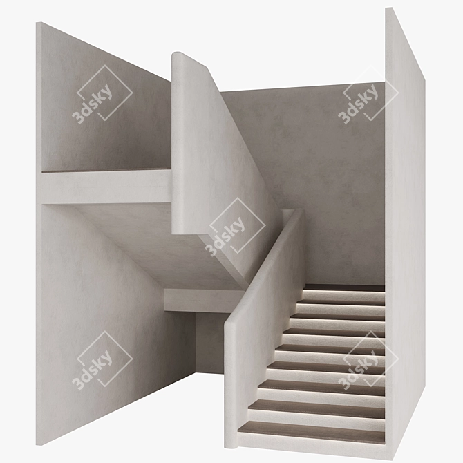 Modern P-Shape Decorative Wood Staircase 3D model image 1