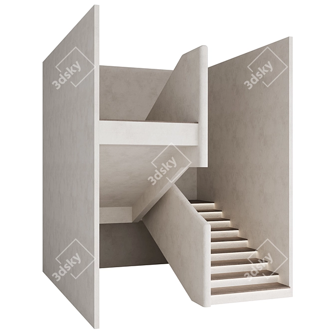 Modern P-Shape Decorative Wood Staircase 3D model image 3