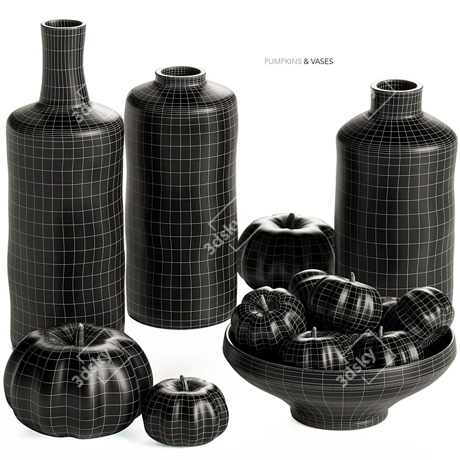 Handcrafted Blue & White Vase Set 3D model image 2