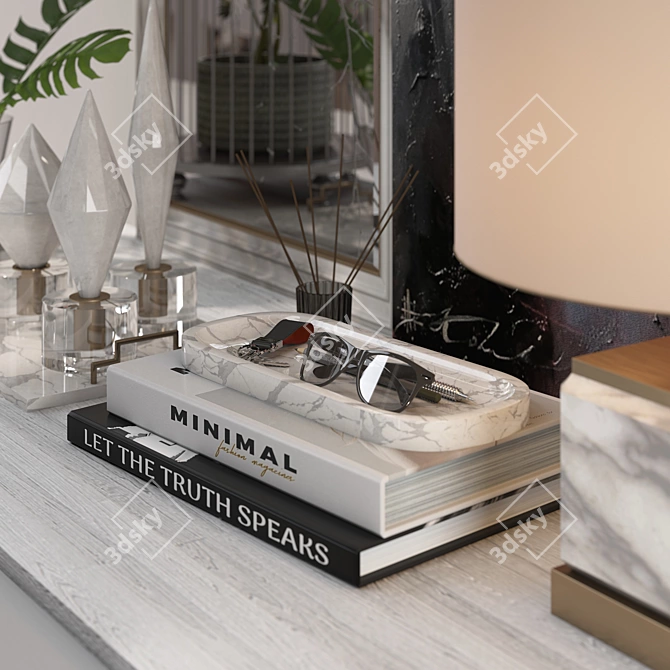 Elegant White Marble Decor Set 3D model image 8