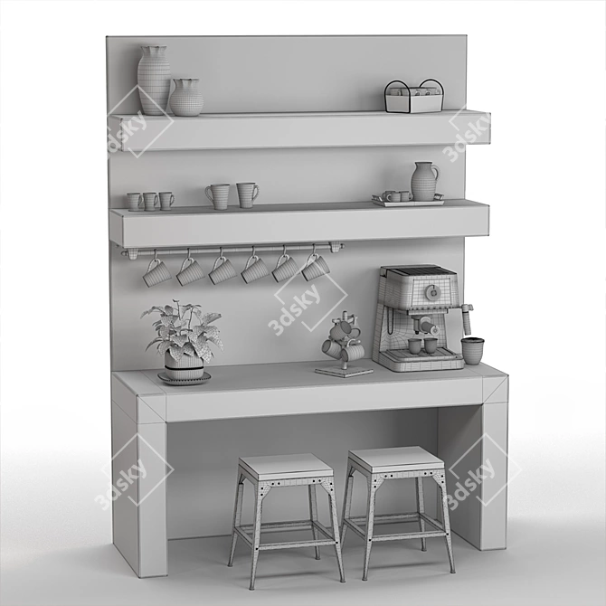 Modern Cafe Furniture Set 3D model image 5