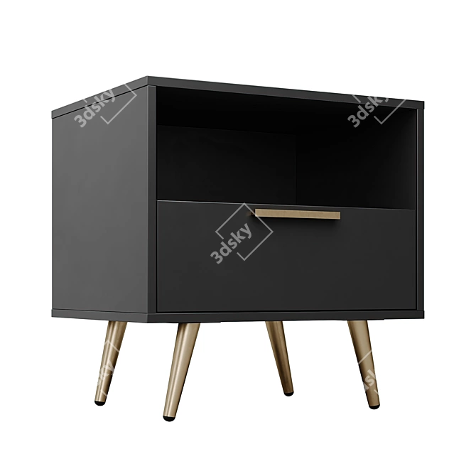 Elegant Black Gold Bedside Table 3D model image 3