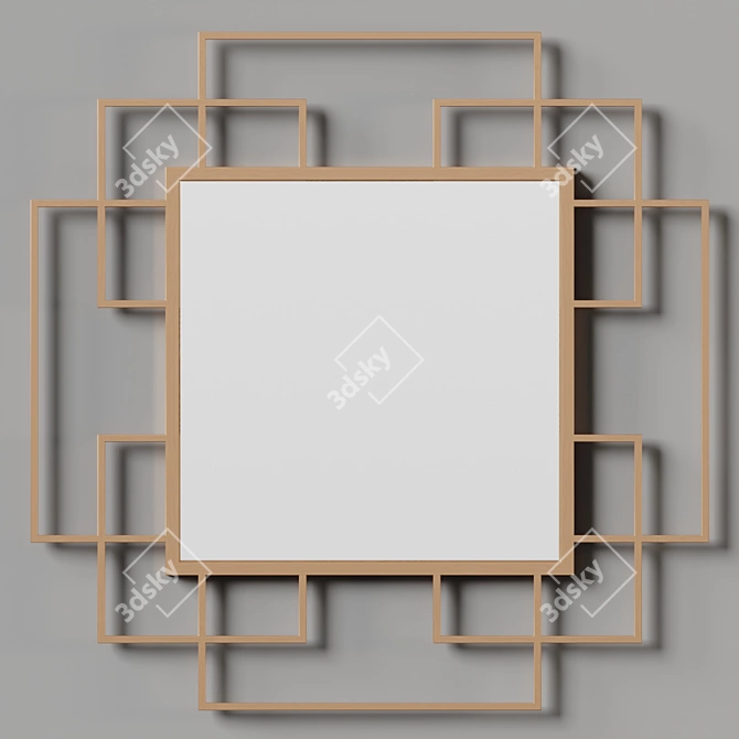 Handcrafted Geometric Gold Wall Mirror 3D model image 2