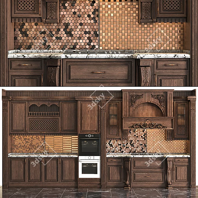 Luxury Wooden Kitchen Set 3D model image 1