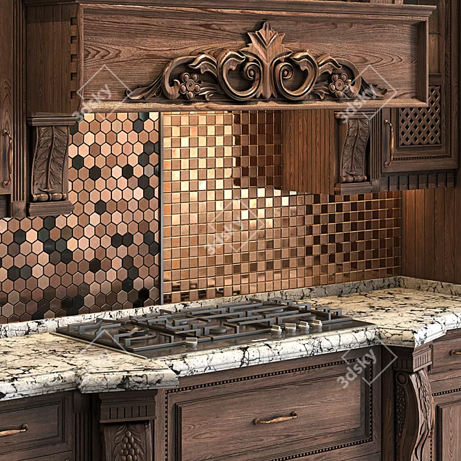Luxury Wooden Kitchen Set 3D model image 3