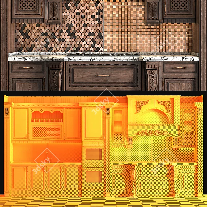 Luxury Wooden Kitchen Set 3D model image 4