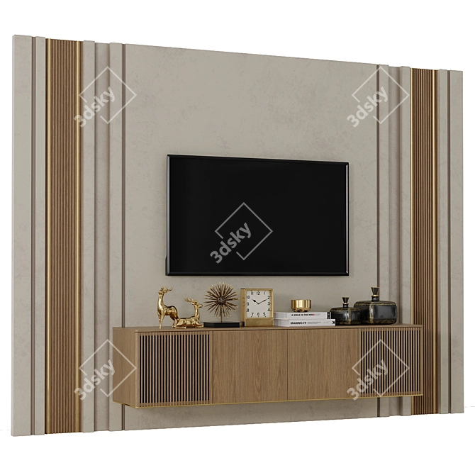 Modern TV Wall Set with 60" TV 3D model image 3