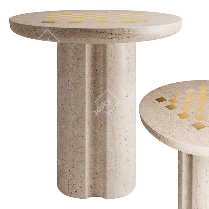 Travertine Brass Inlay Game Table 3D model image 1