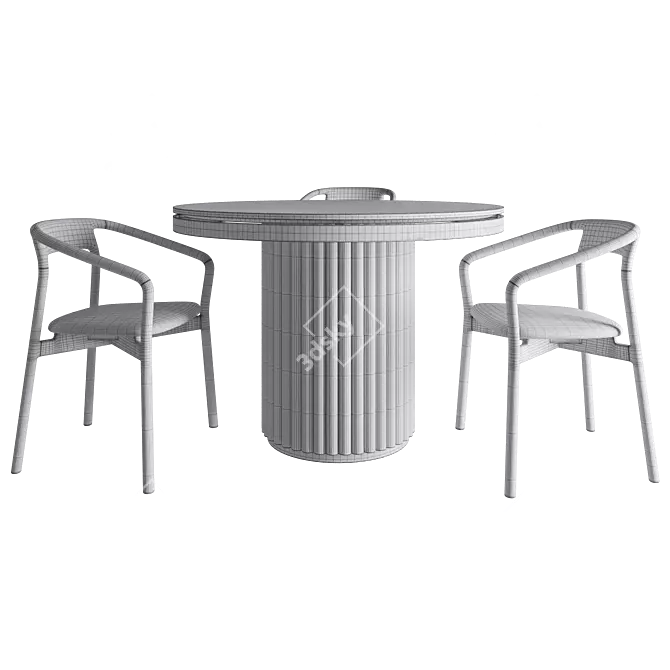 Metal Table & Wooden Armchair Duo 3D model image 3