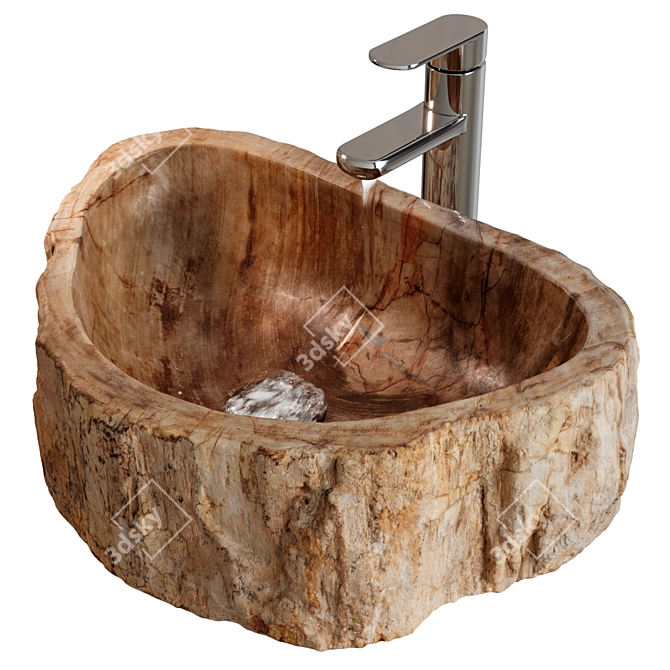 Handcrafted Petrified Wood Stone Sink 3D model image 1