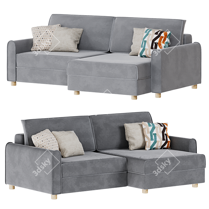 Lille Velvet Stone Corner Sofa 3D model image 1