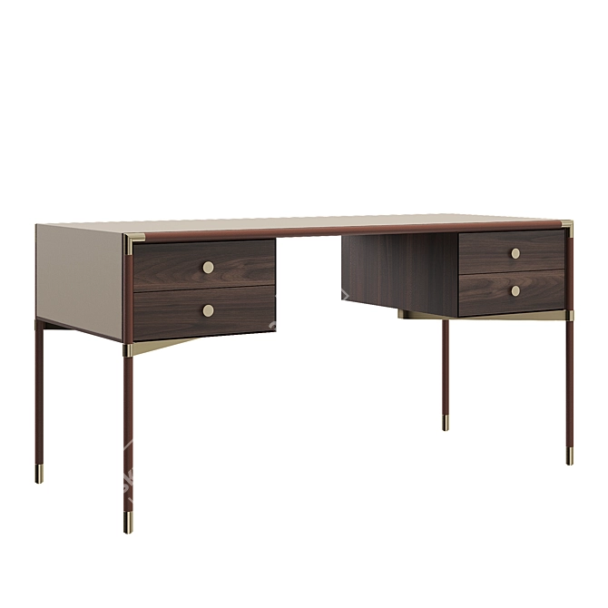 Luxury Leather & Brass Desk 3D model image 1