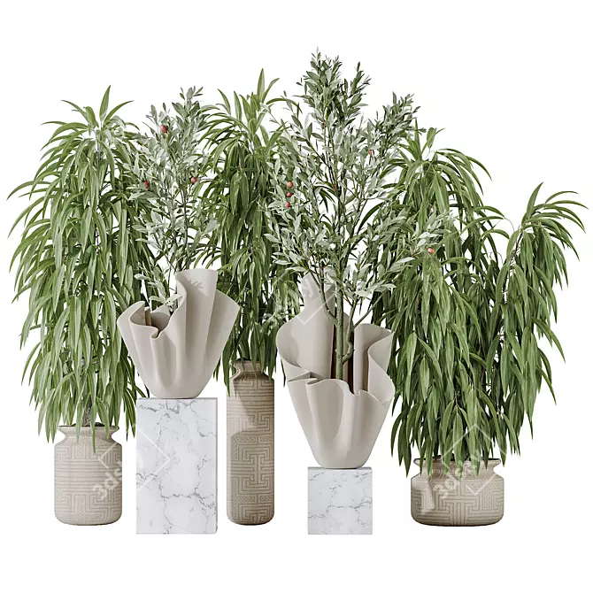 Premium Indoor Vase Tree Set 3D model image 1