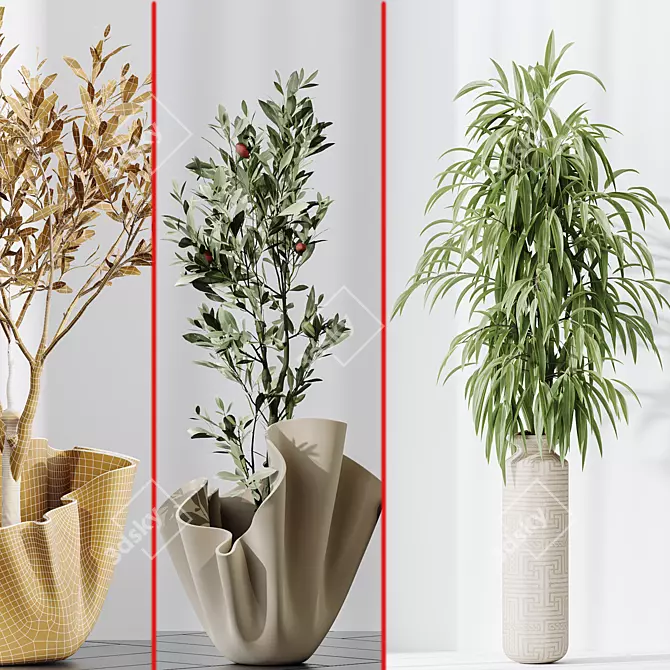 Premium Indoor Vase Tree Set 3D model image 4