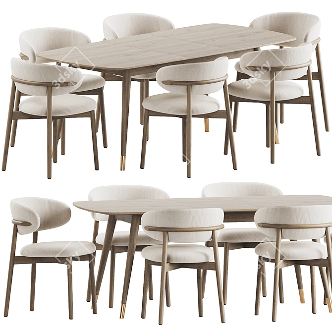 Clover Extending Dining Set Oak 3D model image 3