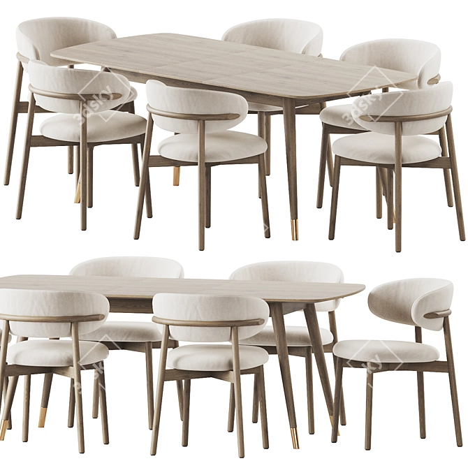 Clover Extending Dining Set Oak 3D model image 4