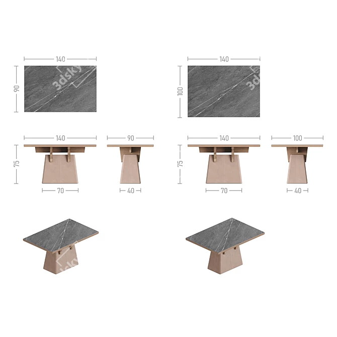 Elegant Trapesoid Dining Table 3D model image 2