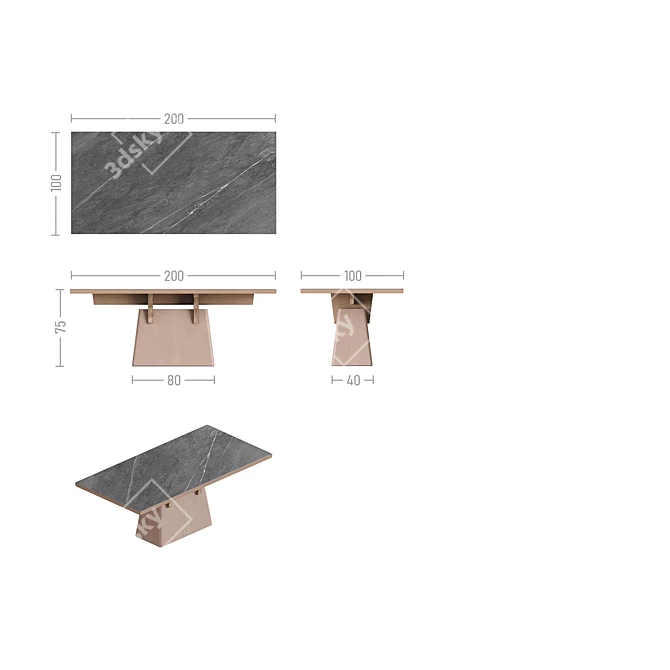 Elegant Trapesoid Dining Table 3D model image 4