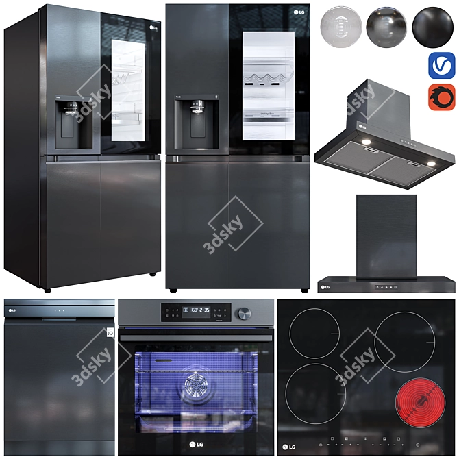 LG Full Kitchen Appliance Set 3D model image 1