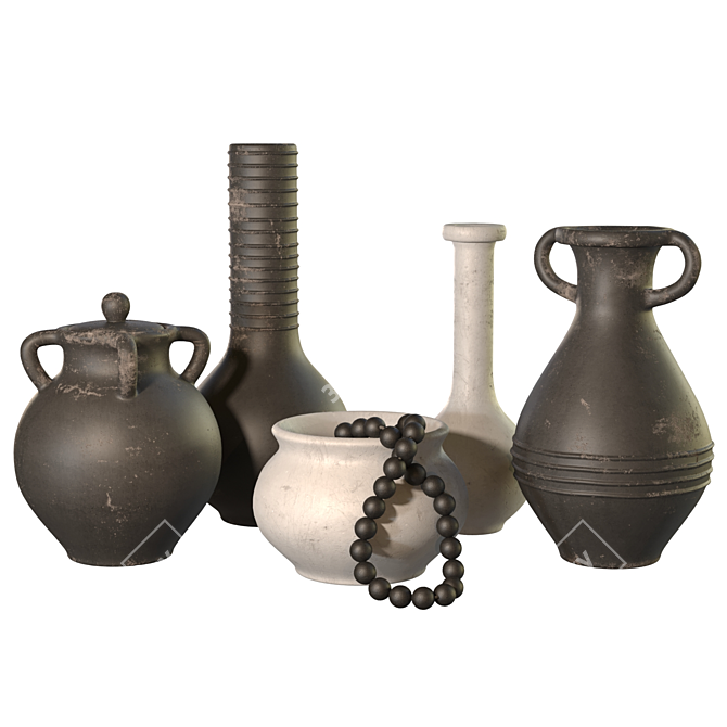 Handcrafted Clay Vases Set 3D model image 1