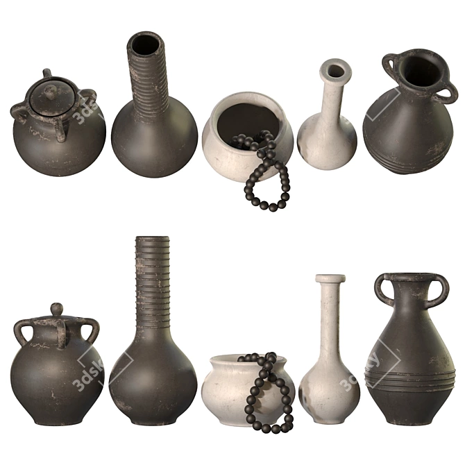 Handcrafted Clay Vases Set 3D model image 3