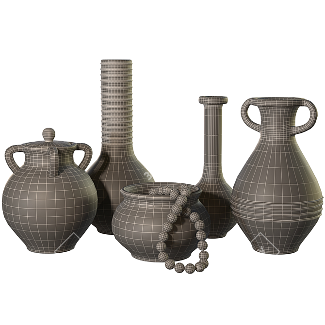 Handcrafted Clay Vases Set 3D model image 4