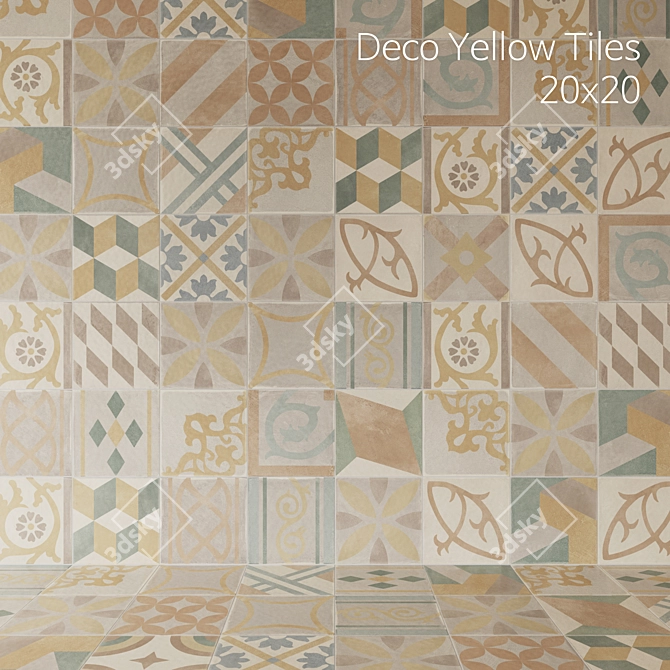 Retro Deco Porcelain Tiles Set 3D model image 4