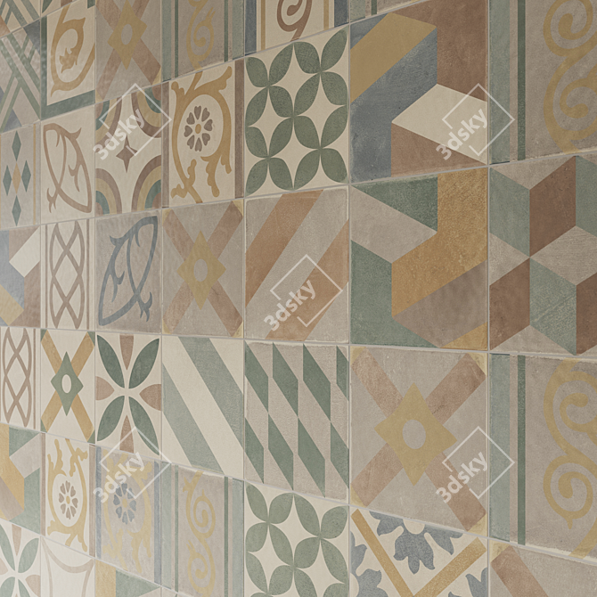 Retro Deco Porcelain Tiles Set 3D model image 7