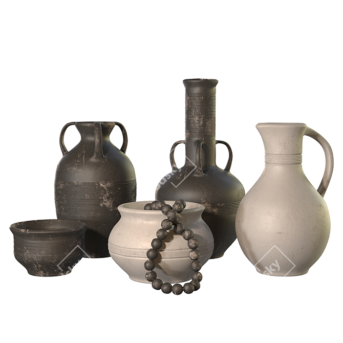 Handcrafted Wabi-Sabi Clay Vases 3D model image 4