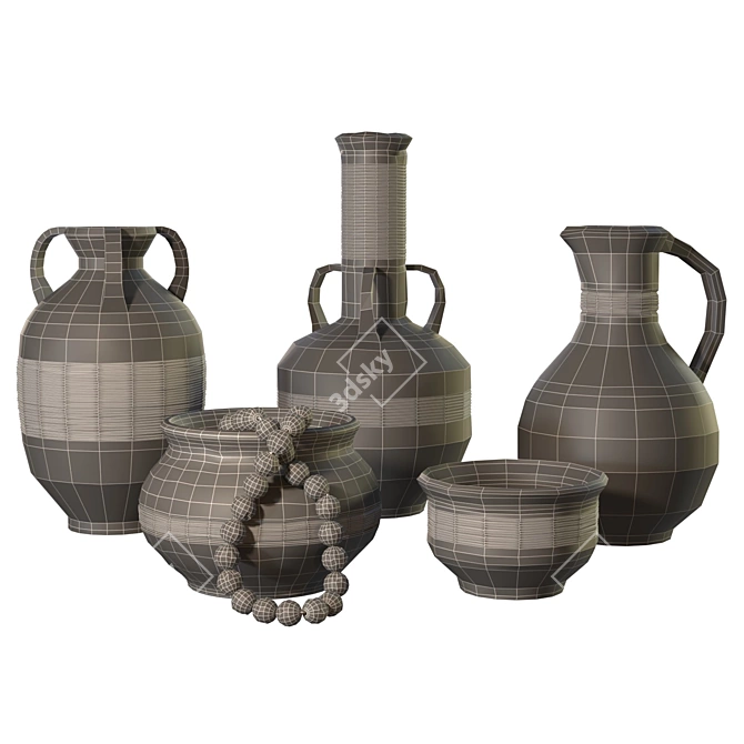 Handcrafted Wabi-Sabi Clay Vases 3D model image 5