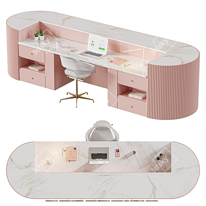 Pink Minimalist Reception Desk 3D model image 3