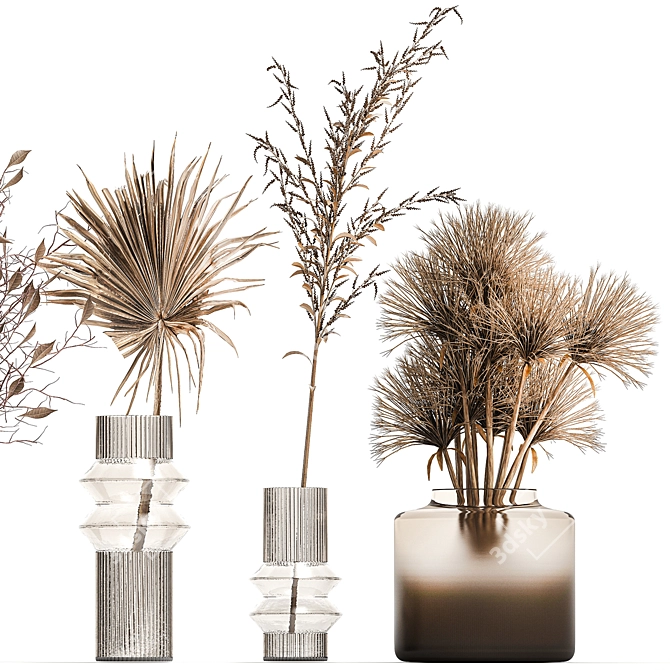 Modern Minimalist Dried Flower Bouquet 3D model image 4