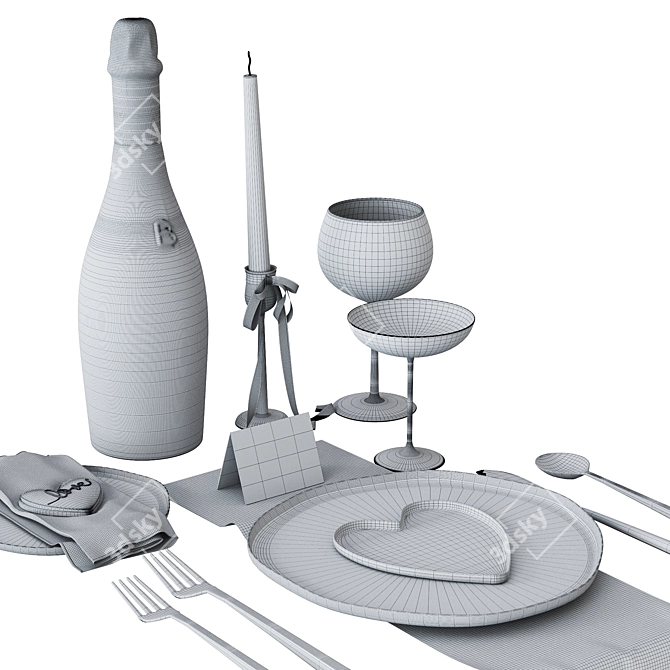 Valentine's Day Dining Table Setting 3D model image 4