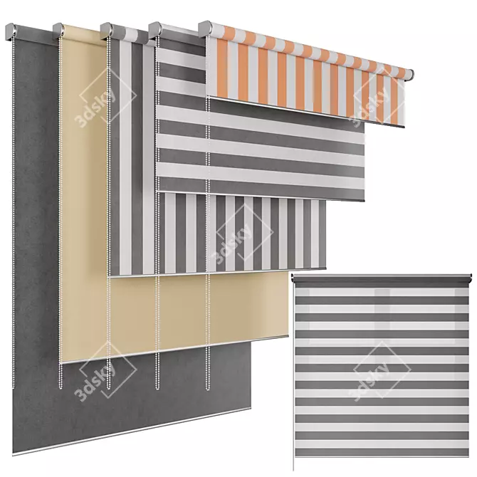 Roller Shades Set Varying Positions 3D model image 1