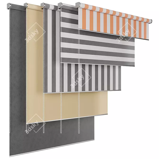 Roller Shades Set Varying Positions 3D model image 4