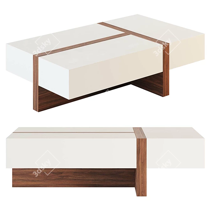 White Walnut Coffee Table with Storage 3D model image 1