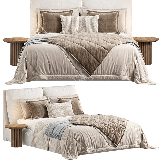 Elegant Hamina Pearl Full Bed 3D model image 2