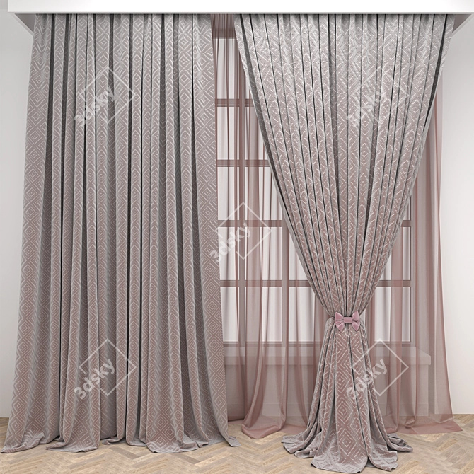 Window Curtains Set with Parquet 3D model image 1