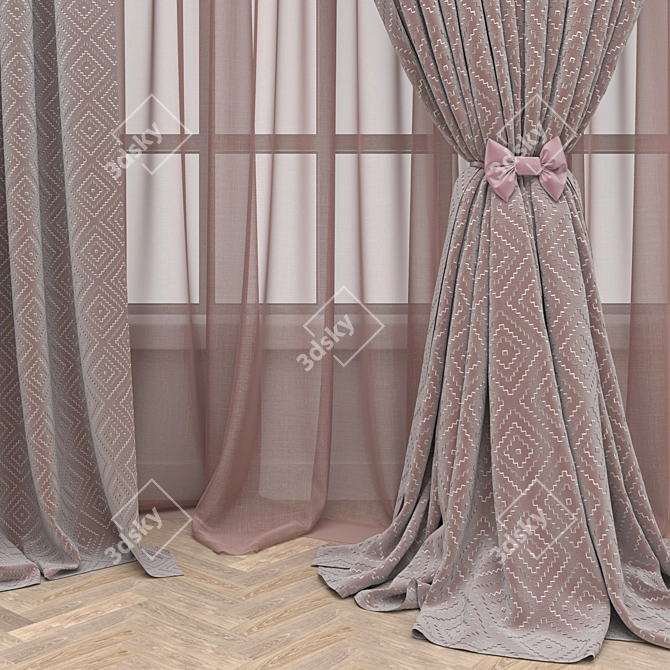 Window Curtains Set with Parquet 3D model image 2